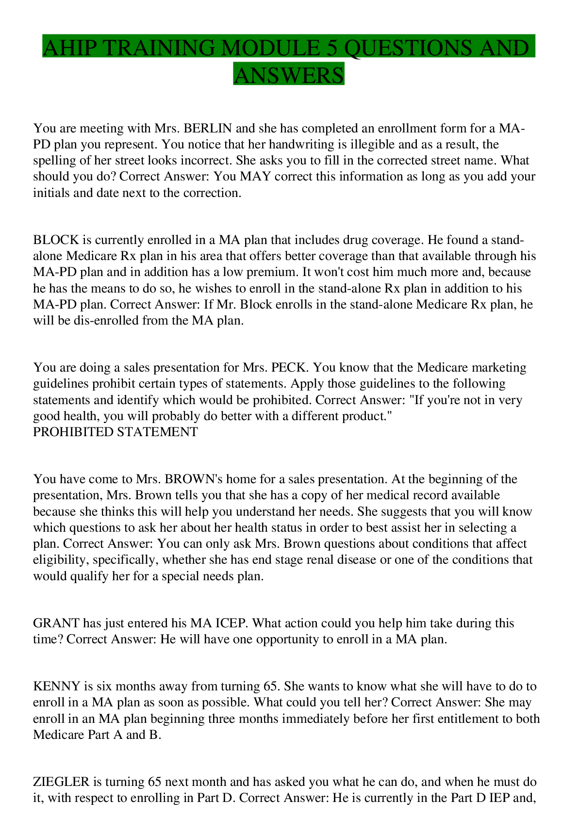 Preview image for AHIP TRAINING MODULE 5 QUESTIONS AND ANSWERS